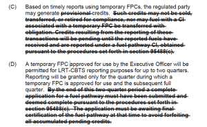Amendment to LCFS Provisional Credit Clause