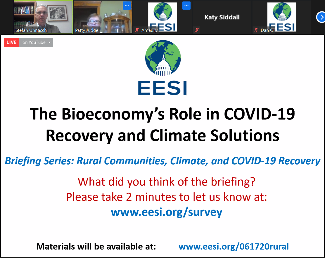 Stefan Unnasch gave briefing to Congressional staff and interested parties on the Bioeconomy’s Role in COVID-19 Recovery and Climate Solutions