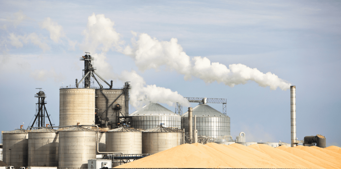 Ethanol Plant and Large Pile of Corn in The Midwest