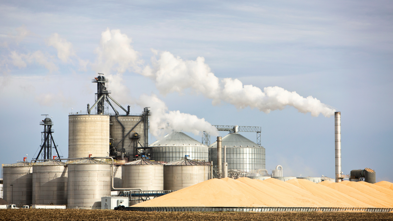 Ethanol Plant and Large Pile of Corn in The Midwest